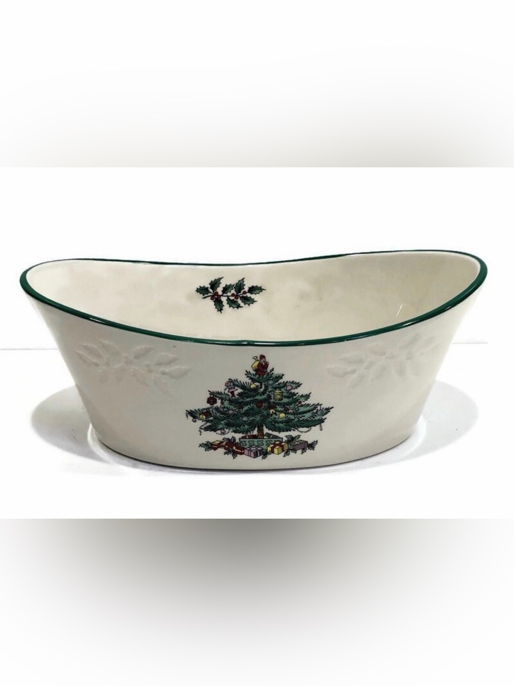 Spode Christmas Tree 9" Embossed Oval Serving Bowl Holiday Entertaining